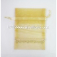 Wholesale Yellow Cardioid Ribbon Organdy Drawstring Printed Ribbon packing bags/jewelry christmas,party wrapping gifts