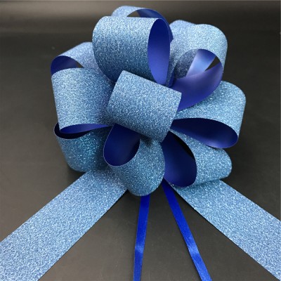 Christmas decorative giant plastic glitter ribbon pull string bows